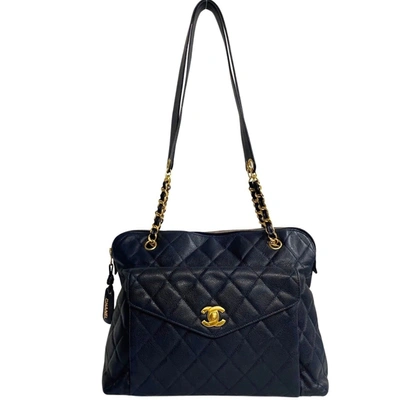 Pre-owned Chanel Matelassé Navy Leather Shoulder Bag ()