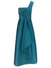 ALBERTA FERRETTI 'MIKADO' LIGHT BLUE MAXI ONE-SHOULDER DRAPED DRESS IN SATIN WOMAN