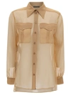 ALBERTA FERRETTI BEIGE SHIRT WITH POINTED COLLAR AND PATCH POCKETS IN SILK CHIFFON WOMAN