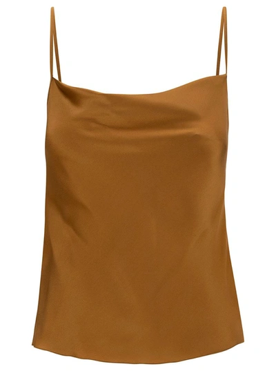 Alberta Ferretti Beige Top With Draped Neckline In Silk Blend Woman In Brown