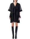 Ganni Crinckled Georgette Flounce Mini Dress In Black