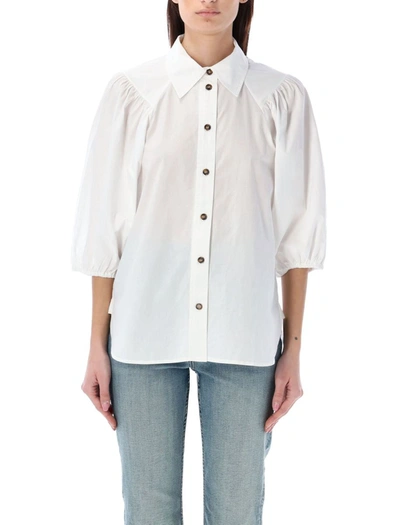 Ganni Shirt With Puff Sleeves In White
