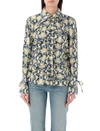 Ganni Fitted Button-front Crinkled Satin Shirt In Blue Roccia