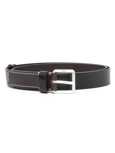 Lemaire Logo-engraved Leather Belt In Dark Brown