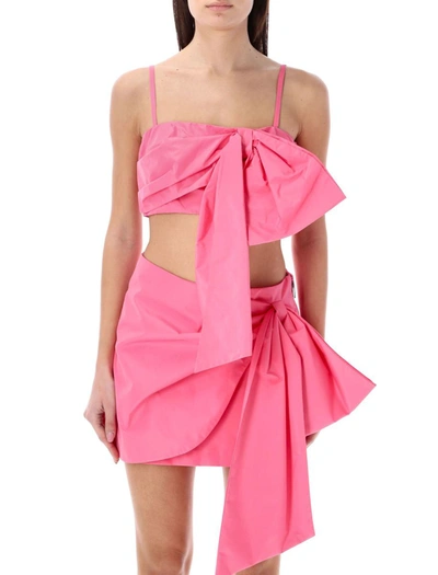 Msgm Oversize-bow Cropped Top In Pink