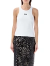 Msgm Embroidered-logo Ribbed Tank Top In Optical White