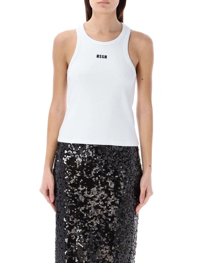 Msgm Embroidered-logo Ribbed Tank Top In White