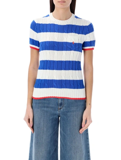 Polo Ralph Lauren Short Sleeve Knit Cable In Bianco Azzurro