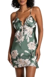 Midnight Bakery Fiji Floral Print Ruffle Trim Satin Chemise In Simple Floret