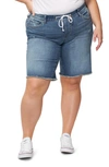 Slink Jeans Frayed Hem Denim Bermuda Shorts In Hazel
