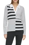 ANDREW MARC SPORT MIXED STRIPE LONG SLEEVE POLO
