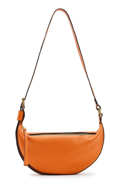 Allsaints Half Moon Leather Cross-body Bag In Pyrole Orange/antique Silver