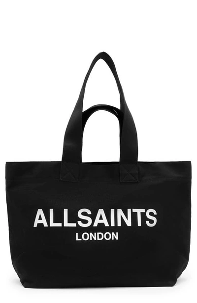 Allsaints Womens Black Izzy Logo-print Recycled-polyester Tote Bag