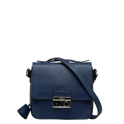 Prada Saffiano Leather Shoulder Bag () In Blue