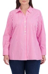 Foxcroft Sophia Stripe Three-quarter Sleeve Stretch Tunic In Azalea