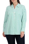 Foxcroft Sophia Stripe Three-quarter Sleeve Stretch Button-up Shirt In Kelly Green