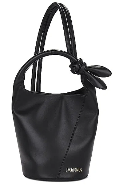 Jacquemus Le Petit Tourni Leather Tote Bag In Black