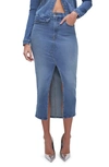 Good American Slit Front Denim Midi Skirt In Blue691