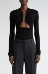 RICK OWENS PRONG INSET STRETCH JERSEY TOP