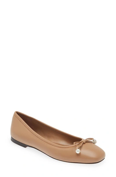 Jimmy Choo Elme Embellished Leather Ballet Flats In Biscuit