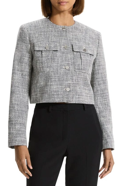 Theory Tweed Canvas Cropped Military Jacket In Black Multi