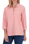 Foxcroft Sophia Stripe Three-quarter Sleeve Stretch Tunic In Tangerine