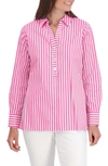 Foxcroft Sophia Stripe Three-quarter Sleeve Stretch Tunic In Azalea