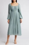 ZOE AND CLAIRE SQUARE NECK LONG SLEEVE MIDI DRESS