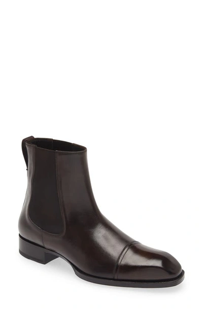 Tom Ford Men's Elkan Burnished Leather Chelsea Boots In Ebony