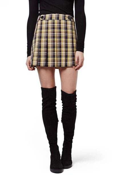 Topshop Plaid Kilt Miniskirt In Yellow Multi