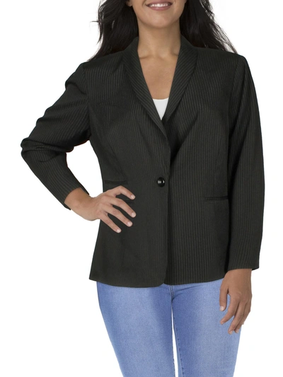 Le Suit Plus Womens Knit Pinstripe One-button Blazer In Black
