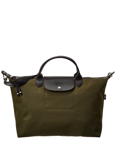 Longchamp Le Pliage Logo Embroidered Tote Bag In Green