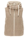 Brunello Cucinelli Cotton Knit Vest With Down Padding And Removable Hood In Beige