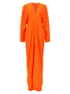 Ferragamo Long Sleeve Draped V-neckline Dress In Orange