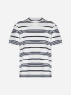 Brunello Cucinelli Striped Cotton T-shirt In Off White,navy
