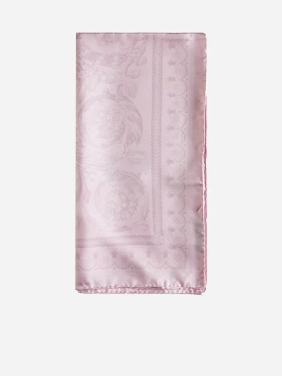 Versace Printed Silk Twill Scarf In Pale Pink