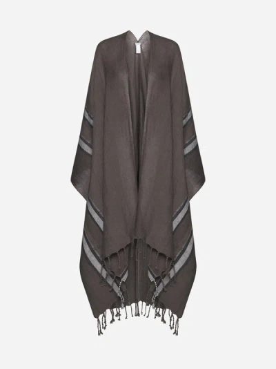 Brunello Cucinelli Fringed Scarf In Brown,grey,silver