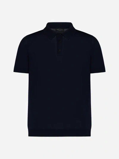 Roberto Collina Blue Cotton Polo Shirt In Navy