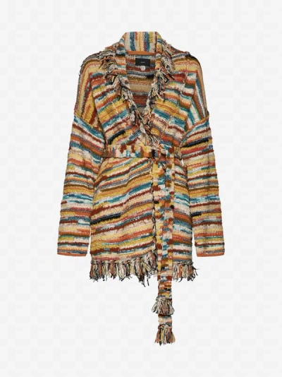 Alanui Madurai Striped Fringed Edge Cardigan In Orange,multicolor