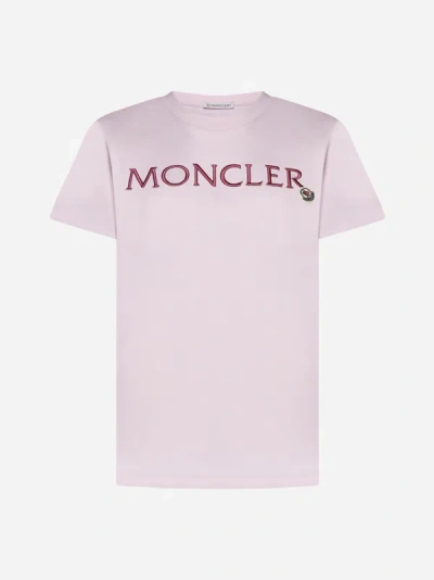 Moncler Logo-embroidered Cotton T-shirt In Nude & Neutrals