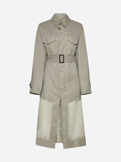 Maison Margiela Bi-material Belted Trench Coat In Sand
