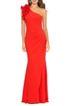 Xscape Plus Size Ruffled One-shoulder Scuba Crepe Gown In Red