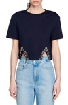 Sandro Giada Beaded Vent Cotton Blend Top In Deep Blue