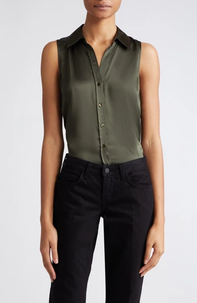 L Agence Emmy Sleeveless Silk Blouse In Army