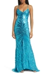 Lulus Sparkle Til Dawn Sequin Mermaid Gown In Shiny Light Blue