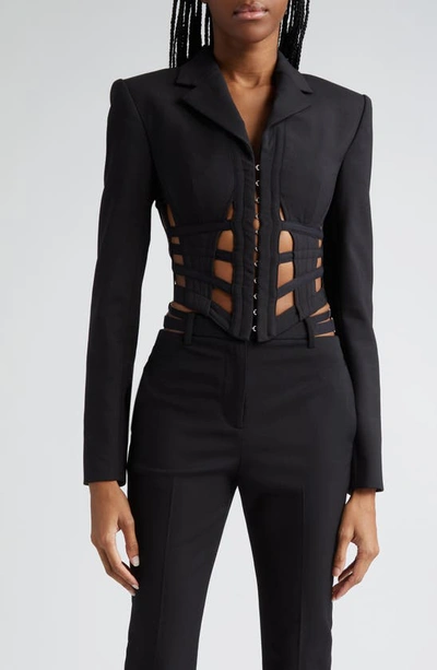 Dion Lee Cage Grosgrain-trimmed Twill Blazer In Black