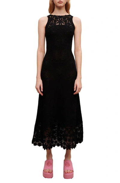 Maje Rebellina Crochet Midi Dress In Black