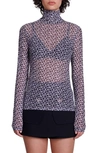 Maje Semi-sheer Patterned Top In Black / White