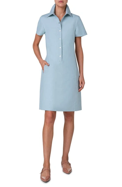 Akris Snap-front Short-sleeve Shirtdress In Bleached Denim