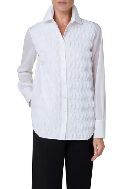 Akris Cotton Poplin Blouse With Lace Ruffles In Ecru